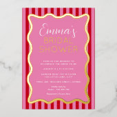 Invitation En Aluminium Fête des mariées de bande rouge rose ondulée (Recto)