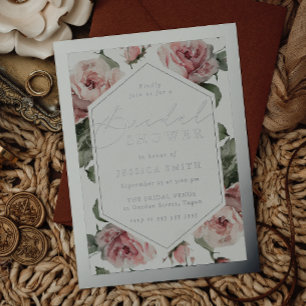 Invitation En Aluminium Fête des mariées de cadre floral flush en argent S