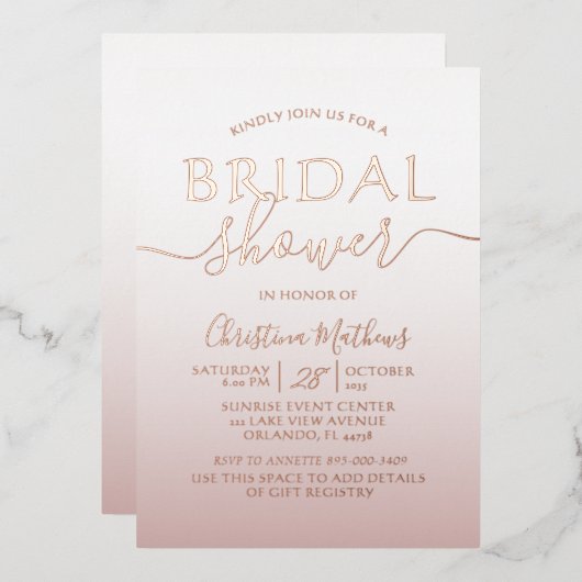 Invitation En Aluminium Fête des mariées de calligraphie rose Gold Foil (Recto/Verso)