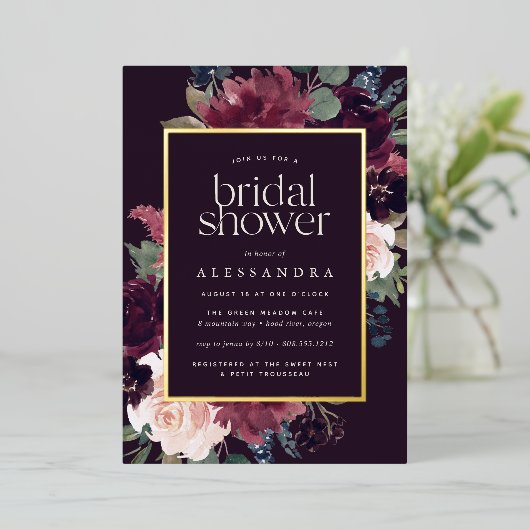 Invitation En Aluminium Fête des mariées de fleurs de prune (Debout devant)