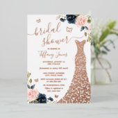 Invitation En Aluminium Fête des mariées de robe dorée Rose Florale (Debout devant)