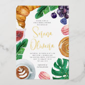 Invitation En Aluminium Fête des mariées d'été tropicale Brunch Gold (Recto)