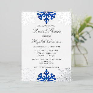 Invitation En Aluminium Fête des mariées d'hiver Silver Blue Snowflake