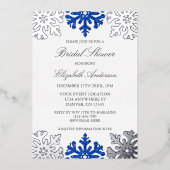 Invitation En Aluminium Fête des mariées d'hiver Silver Blue Snowflake (Recto)