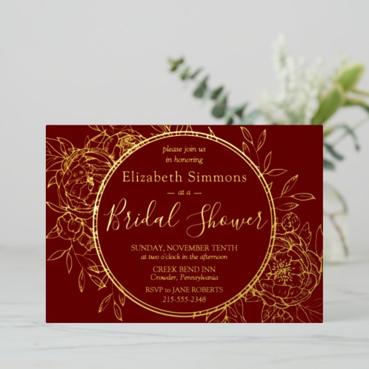 Invitation En Aluminium Fête des mariées en robinet foncé rouge moderne (Debout devant)