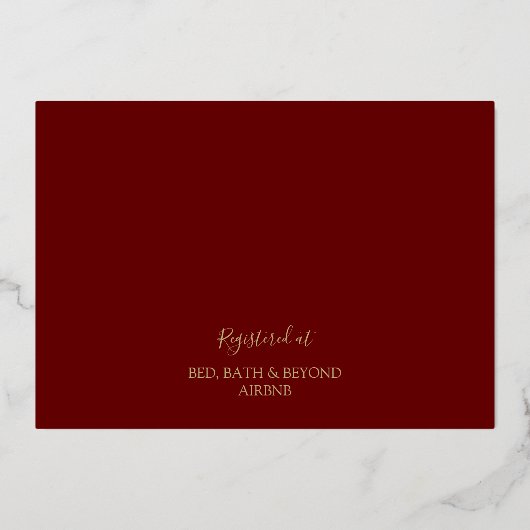 Invitation En Aluminium Fête des mariées en robinet foncé rouge moderne (Verso)