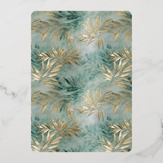 Invitation En Aluminium Fête des mariées Feuille Tropical Gold Vert (Verso)