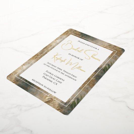 Invitation En Aluminium Fête des mariées Feuille Tropical Green Gold (Rotation)