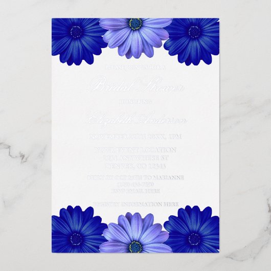 Invitation En Aluminium Fête des mariées Florale Bleue (Recto)