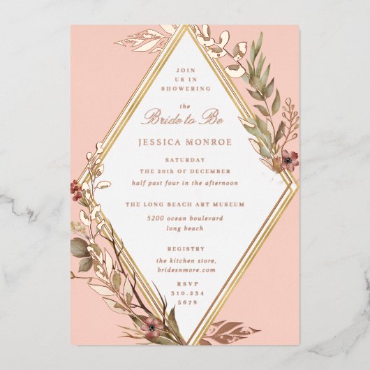 Invitation En Aluminium Fête des mariées florale romantique diamant (Recto)