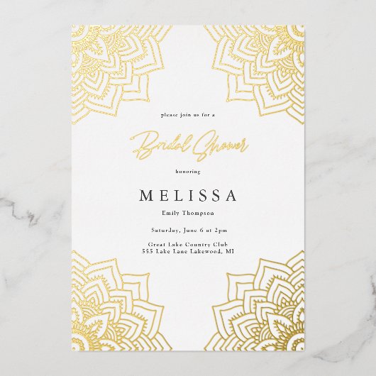 Invitation En Aluminium Fête des mariées Mandala Gold Delicate blanche (Recto)