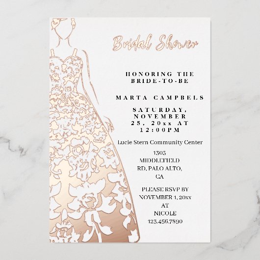 Invitation En Aluminium Fête des mariées Mariage rose Gold Foil (Recto)