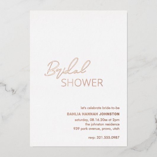 Invitation En Aluminium Fête des mariées moderne minimale (Recto)