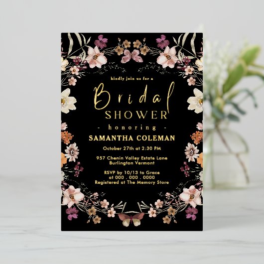 Invitation En Aluminium Fête des mariées moderne Pastel Fleur sauvage Boho (Debout devant)