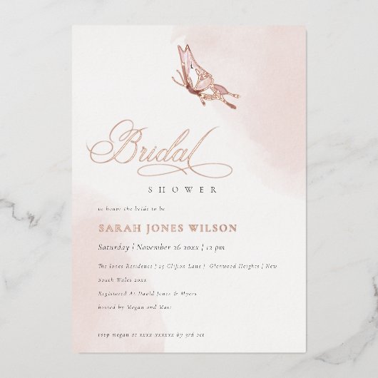 Invitation En Aluminium Fête des mariées papillon rose pâle (Recto)
