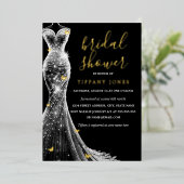 Invitation En Aluminium Fête des mariées Robe à papillon noir or (Debout devant)