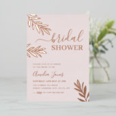 Invitation En Aluminium Fête des mariées rose Gold Boho Leaf (Debout devant)