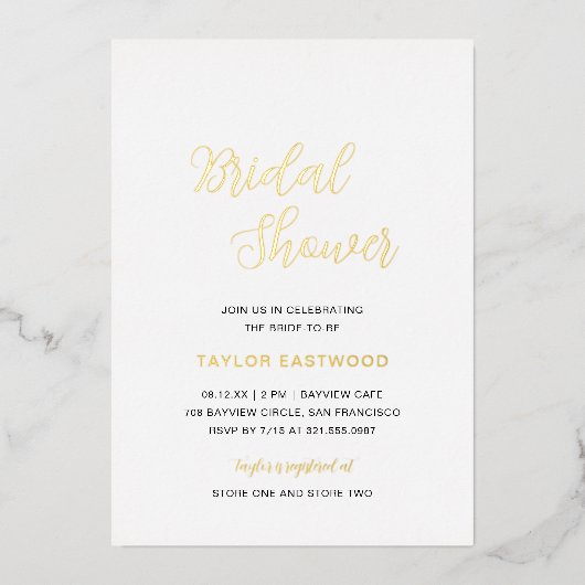 Invitation En Aluminium Fête des mariées simple moderne élégant Or (Recto)