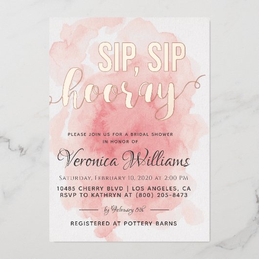 Invitation En Aluminium Fête des mariées Sip Sip Hooray (Recto)