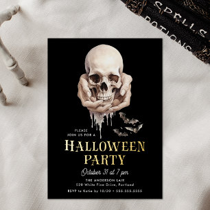 Invitation En Aluminium Fête d'Halloween avec un Crâne Effrayant dans les