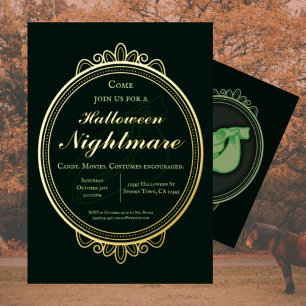 Invitation En Aluminium Fête d'Halloween cauchemar vert victorien vintage