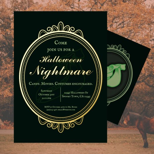 Invitation En Aluminium Fête d'Halloween cauchemar vert victorien vintage