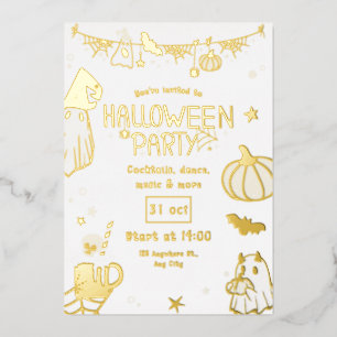 Invitation En Aluminium Fête d'Halloween drôle et dorée
