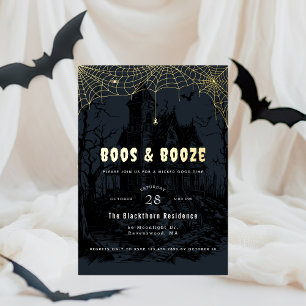 Invitation En Aluminium Fête d'Halloween élégante « Boos & Booze »