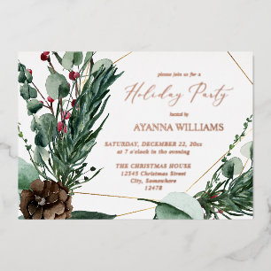 Invitation En Aluminium Fête d'hiver Berries & Pine Green