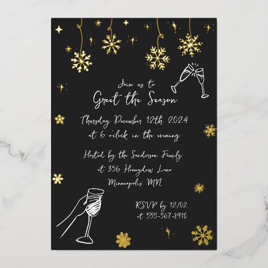 Invitation En Aluminium Fête d'hiver de Noël de neige (Recto)