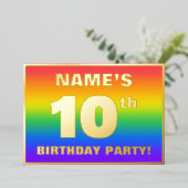 Invitation En Aluminium Fête du 10e anniversaire : Amusant, Motif arc-en-c (Debout devant)