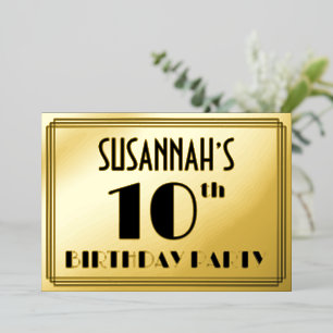 Invitation En Aluminium Fête du 10e anniversaire — Art Déco Look "10" + No
