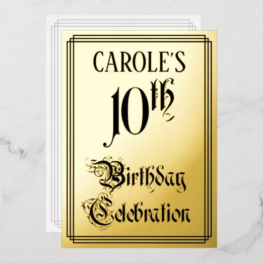 Invitation En Aluminium Fête du 10e anniversaire — Script élégant + Nom pe (Recto/Verso)