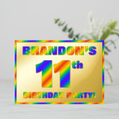 Invitation En Aluminium Fête du 11e anniversaire — Amusant, Rainbow Spectr (Debout devant)