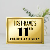 Invitation En Aluminium Fête du 11e anniversaire — Art Déco Look "11" + No (Debout devant)