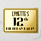 Invitation En Aluminium Fête du 12e anniversaire : Art Déco Look "12" et n (Recto)