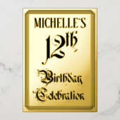 Invitation En Aluminium Fête du 12e anniversaire — Script élégant + Nom pe (Recto)