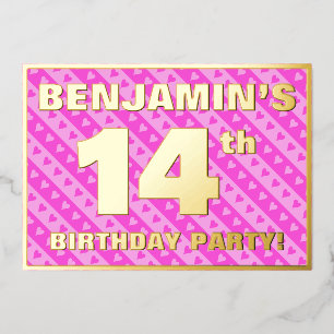 Invitation En Aluminium Fête du 14e anniversaire — Coeurs roses amusants e