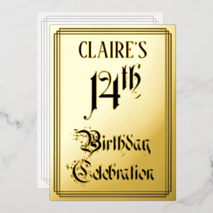 Invitation En Aluminium Fête du 14e anniversaire — Script élégant + Nom pe