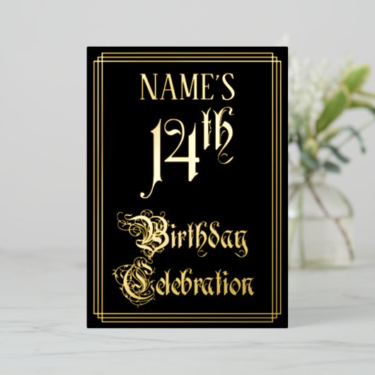 Invitation En Aluminium Fête du 14e anniversaire — Script fantaisie et nom (Debout devant)