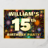 Invitation En Aluminium Fête du 15e anniversaire — Amusant, Feu d'artifice (Recto)