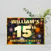 Invitation En Aluminium Fête du 15e anniversaire — Amusant, Feu d'artifice (Debout devant)