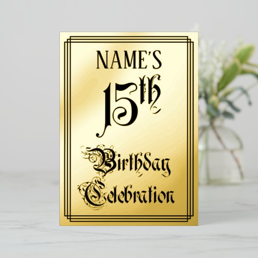 Invitation En Aluminium Fête du 15e anniversaire — Script élégant + Nom pe (Debout devant)