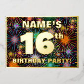 Invitation En Aluminium Fête du 16e anniversaire — Amusant, Feu d'artifice (Recto)