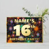 Invitation En Aluminium Fête du 16e anniversaire — Amusant, Feu d'artifice (Debout devant)