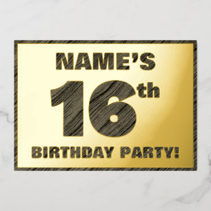 Invitation En Aluminium Fête du 16e anniversaire — Gras, Faux Wood Grain T