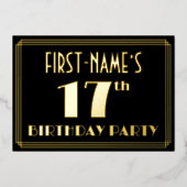 Invitation En Aluminium Fête du 17e anniversaire : Art Déco Look "17", ave (Recto)
