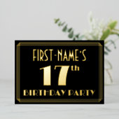 Invitation En Aluminium Fête du 17e anniversaire : Art Déco Look "17", ave (Debout devant)