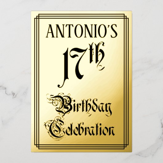 Invitation En Aluminium Fête du 17e anniversaire — Script élégant + Nom pe (Recto)