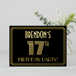 Invitation En Aluminium Fête du 17ème anniversaire — Style Art Déco "17" +